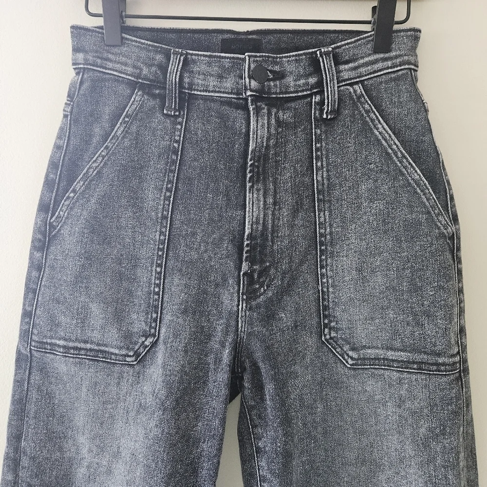 Mother Black Dark Wash Wide Leg Cropped Jeans
